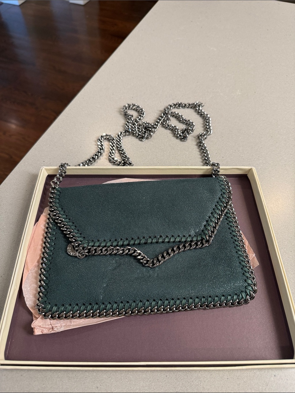 Stella McCartney Forest Green Chain-Trim Crossbody Bag